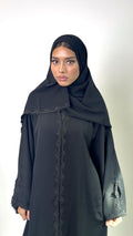 Black Rosette Lace Abaya