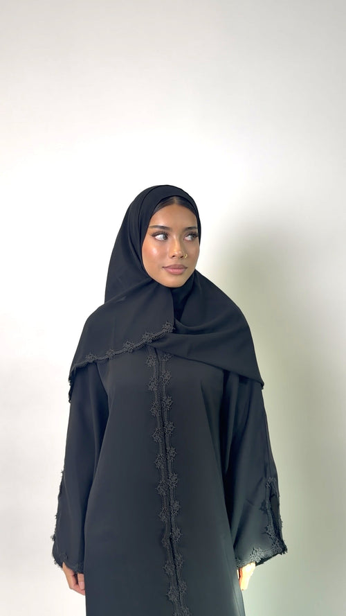 Black Rosette Lace Abaya